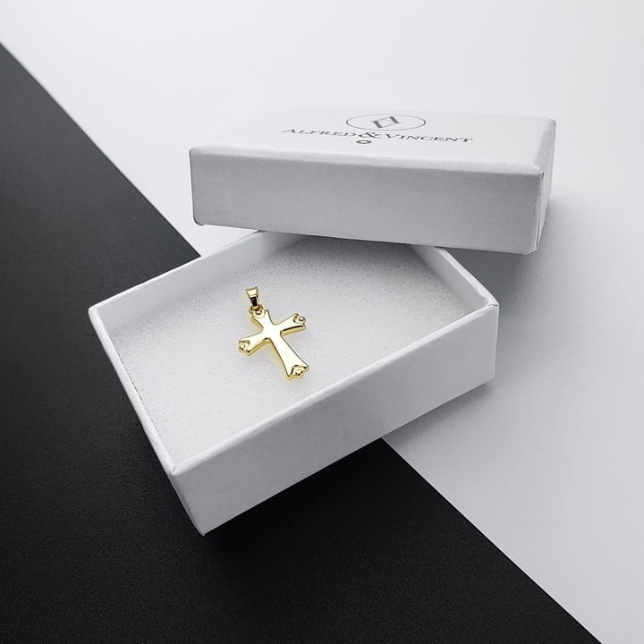 St Thomas Botonee Modern Budded Christian Cross Pendant in Real 14k Yellow Gold