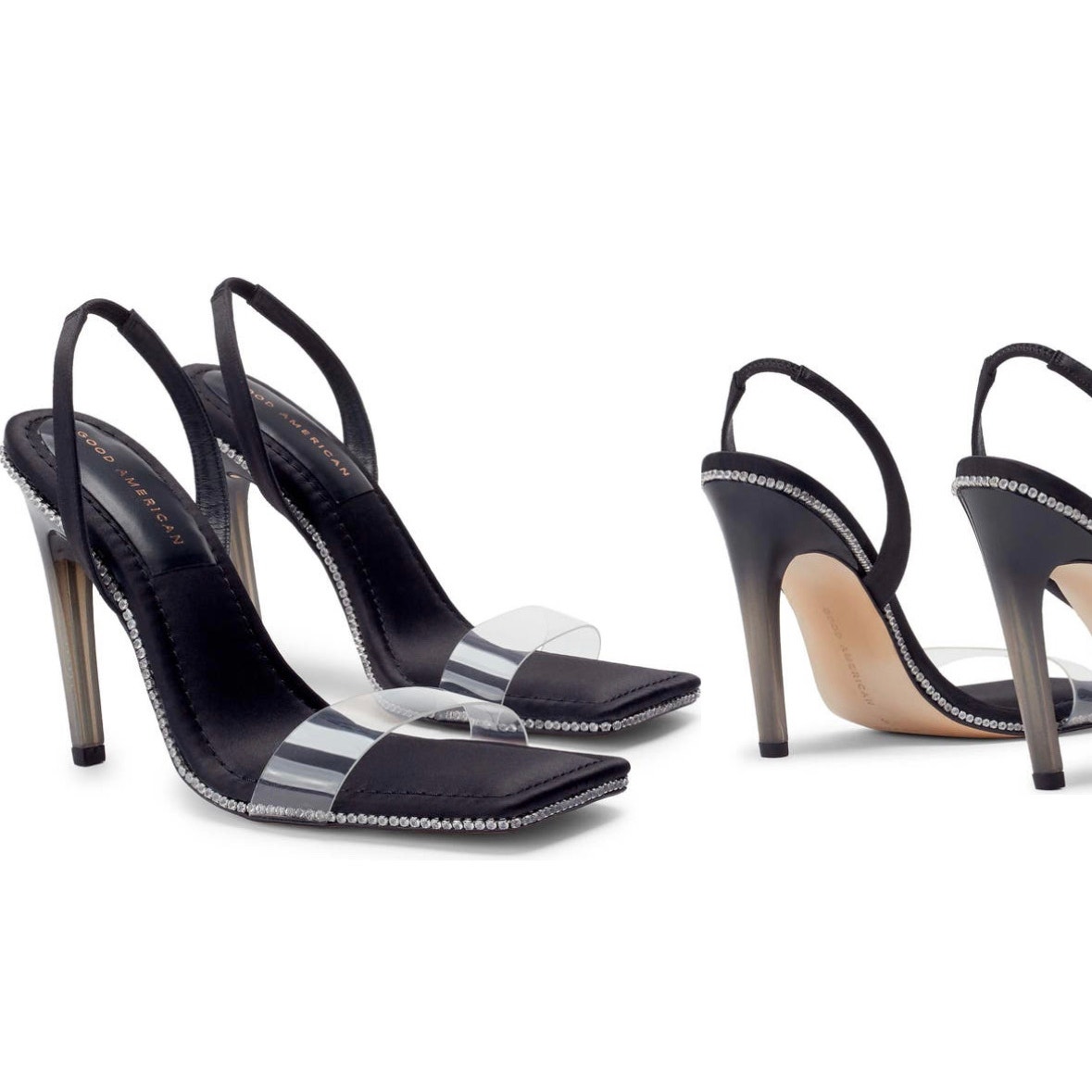 Good American Women’s Crystal Crush Lucite Glam Sandal in Black Size 9