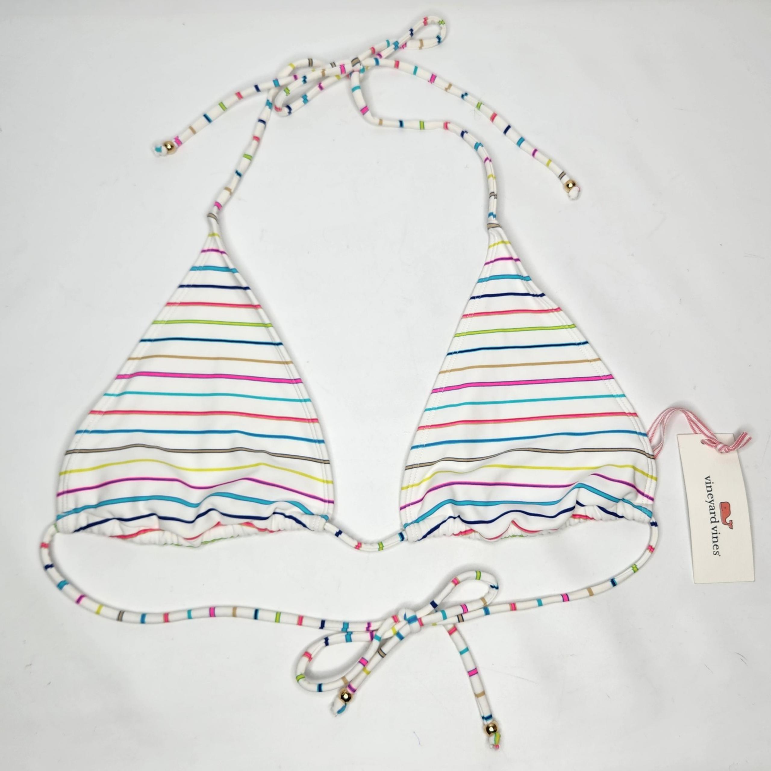 NWT Vineyard Vines Womens Size Large String Bikini Swimsuit Top Neon Stripe NEW