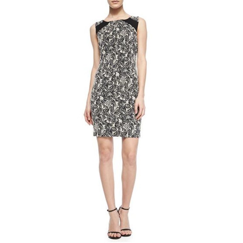 Alice + Olivia Thalia Paisley Fitted Stretch Mini Dress Size XS Black & White