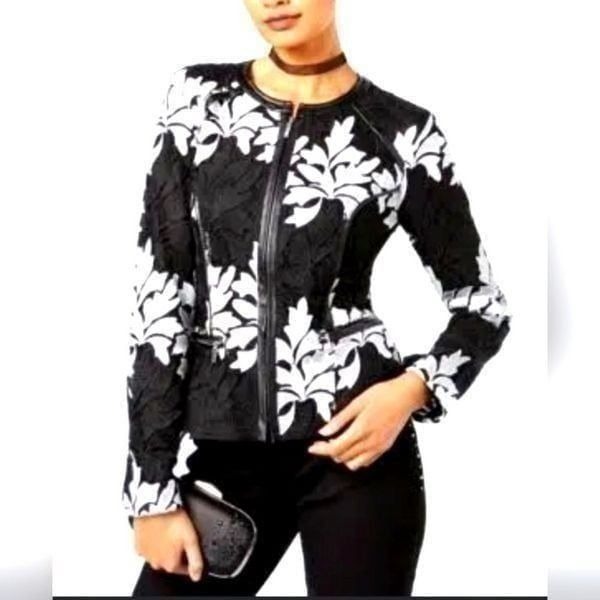 INC International Concepts - Black & White Lace Peplum Jacket - Size Medium