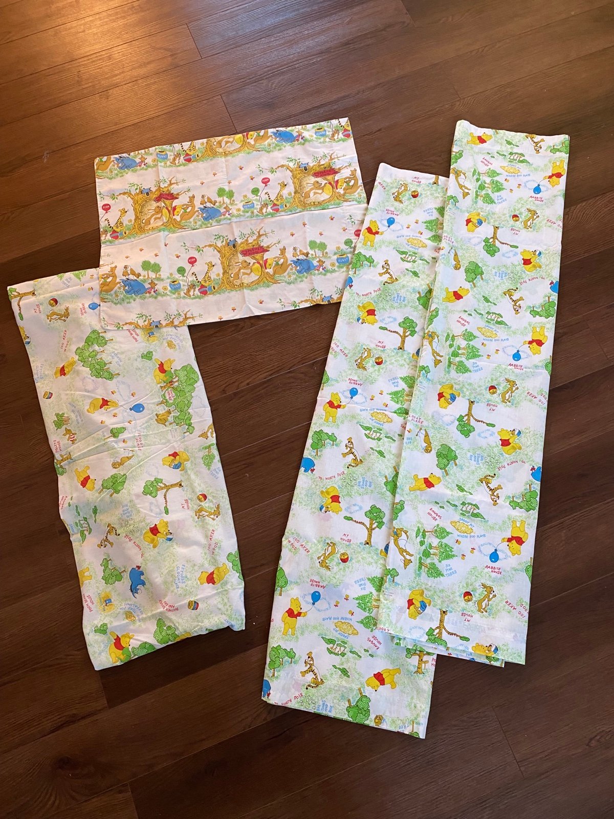 Vintage Winnie the Pooh & Friends Crib Sheet Pillowcase & Curtains Set - Bedding