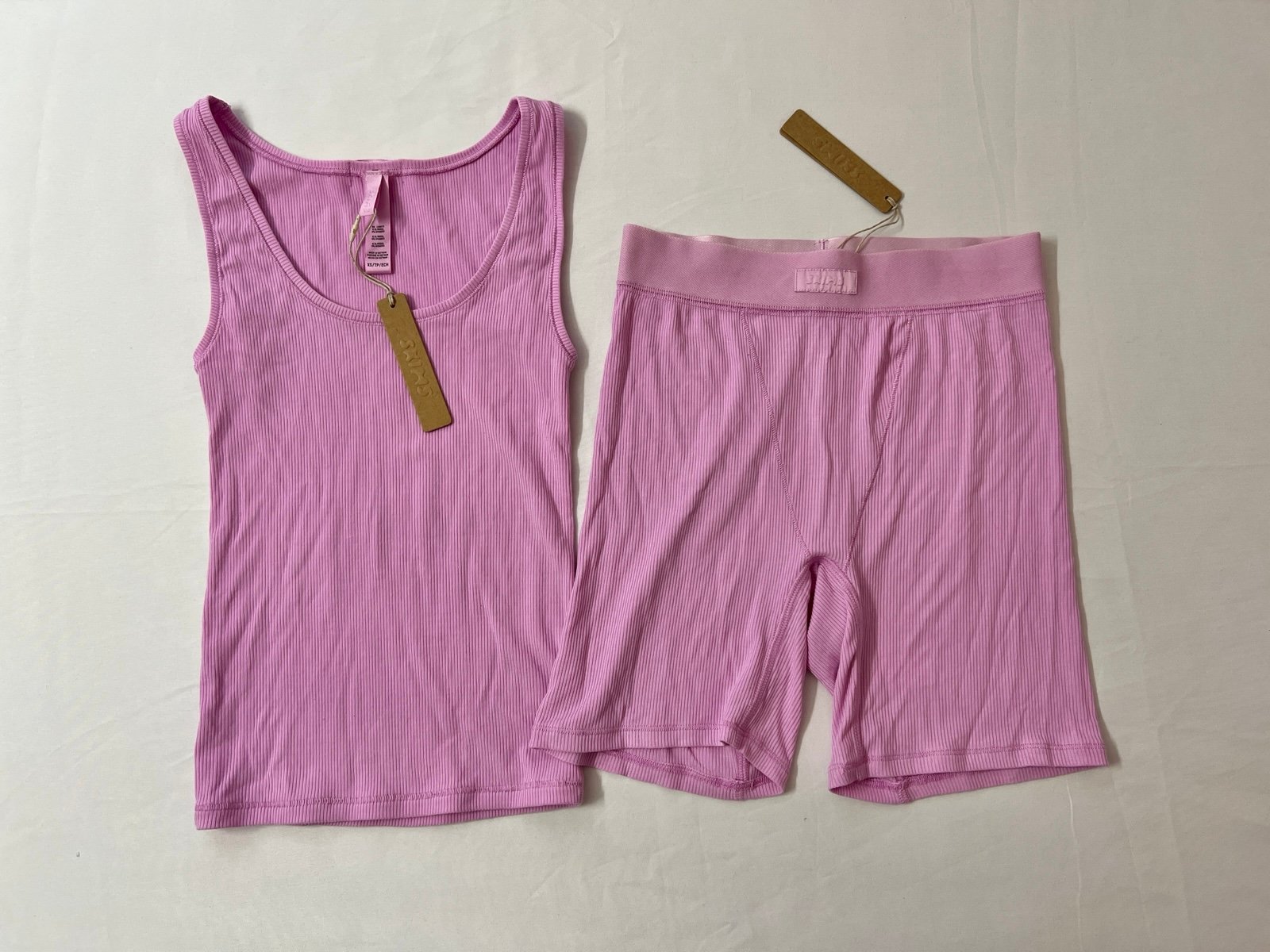 SKIMS Soft Lounge Ribbed Tank Top + Boxer Shorts Short Set Pink