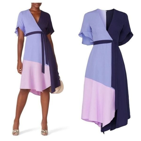 Hutch Pastel Colorblock Faux Wrap Midi Dress Blue Size Large