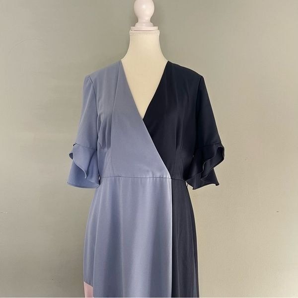 Hutch Pastel Colorblock Faux Wrap Midi Dress Blue Size Large