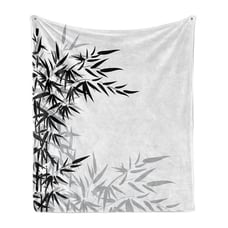 Bamboo Plant Leaves Ambesonne Black White Art Soft Flannel Fleece Throw Blanket
