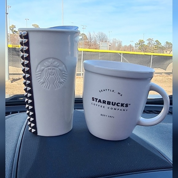 Starbucks White Ceramic Mug and Tumbler Set.