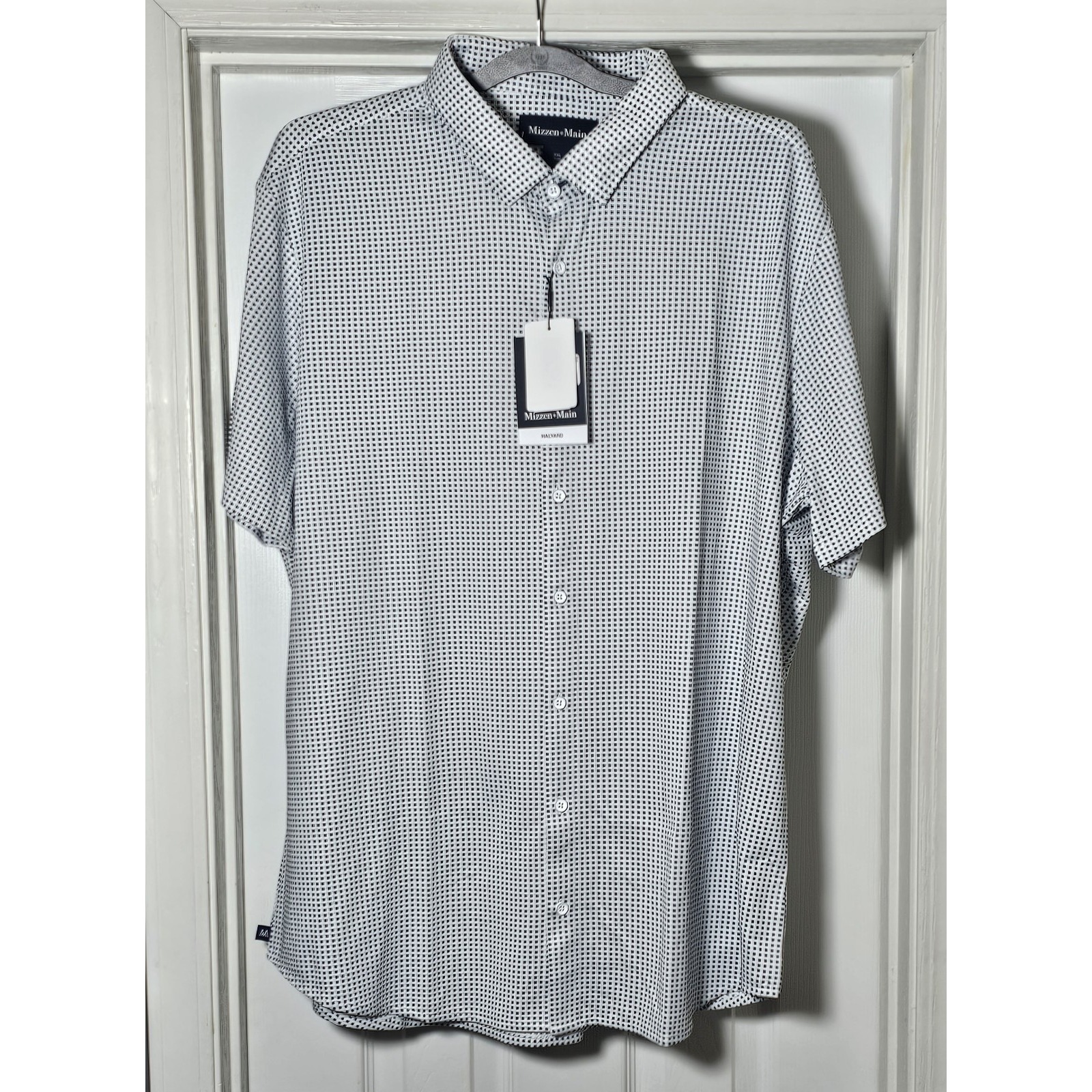 Mizzen + Main Halyard Shirt Men 2XL Trim No Tuck White Blue Geo Twill Print