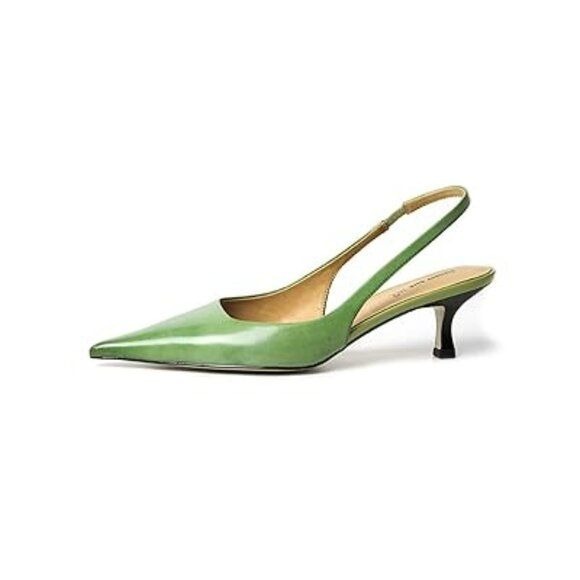 FSJ Women's Mid Kitten Heel Slingback Sandal Pointy Toe Sexy Pumps Comfortable