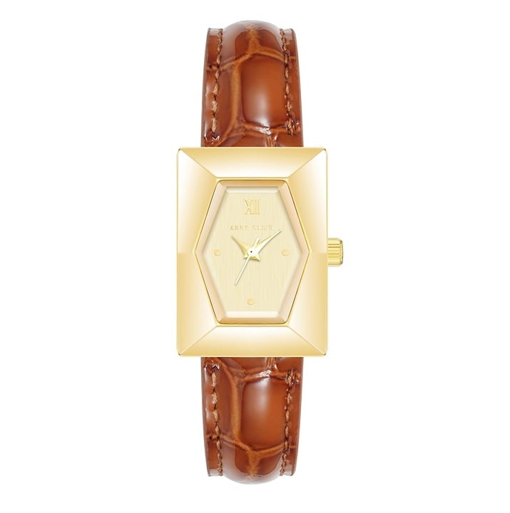 Anne Klein Women's Shiny Croco-Grain Leather Strap Watch