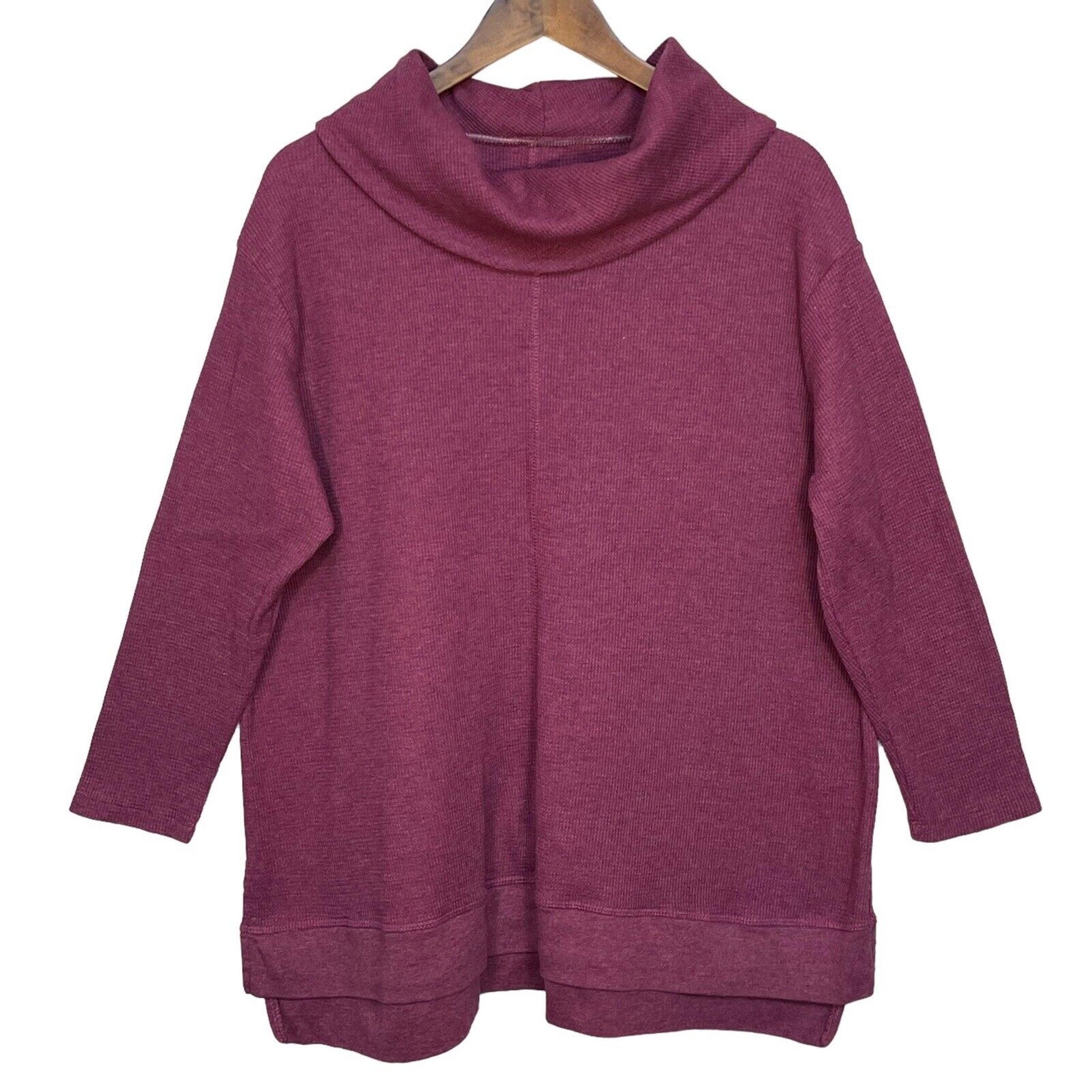 Woman Within Pullover Sweater Women Size L Maroon Knit Cowl Neck Hi-Low Hem