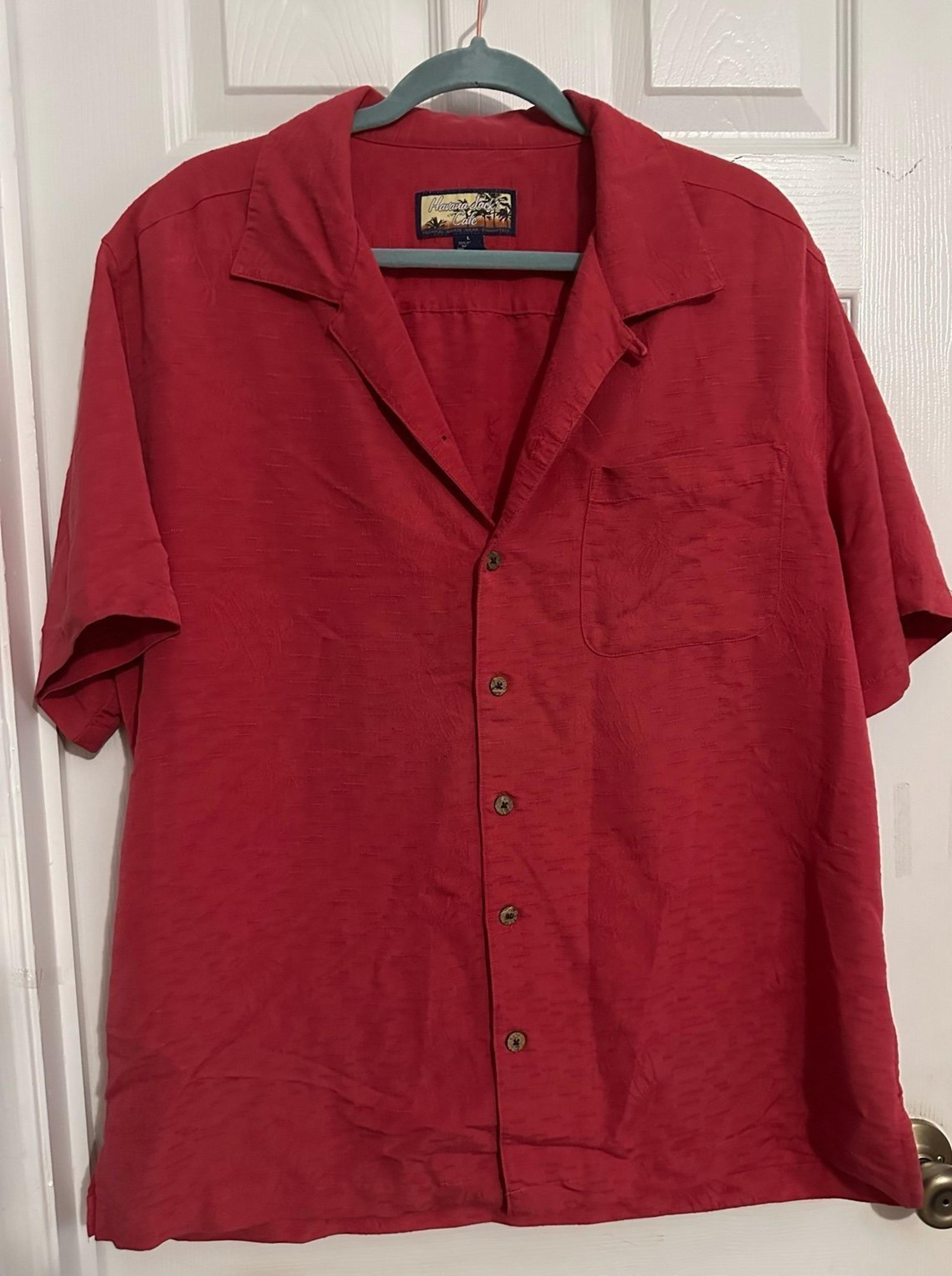 Men’s Large Havana Jacks Café  Red Short Sleeve Hawaiian Shirt