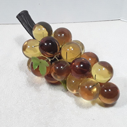 Large Vtg Retro Mid Century Amber Lucite Glass Grape Cluster On Driftwood 13 