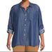 Blue denim 2X button down blouse lightweight