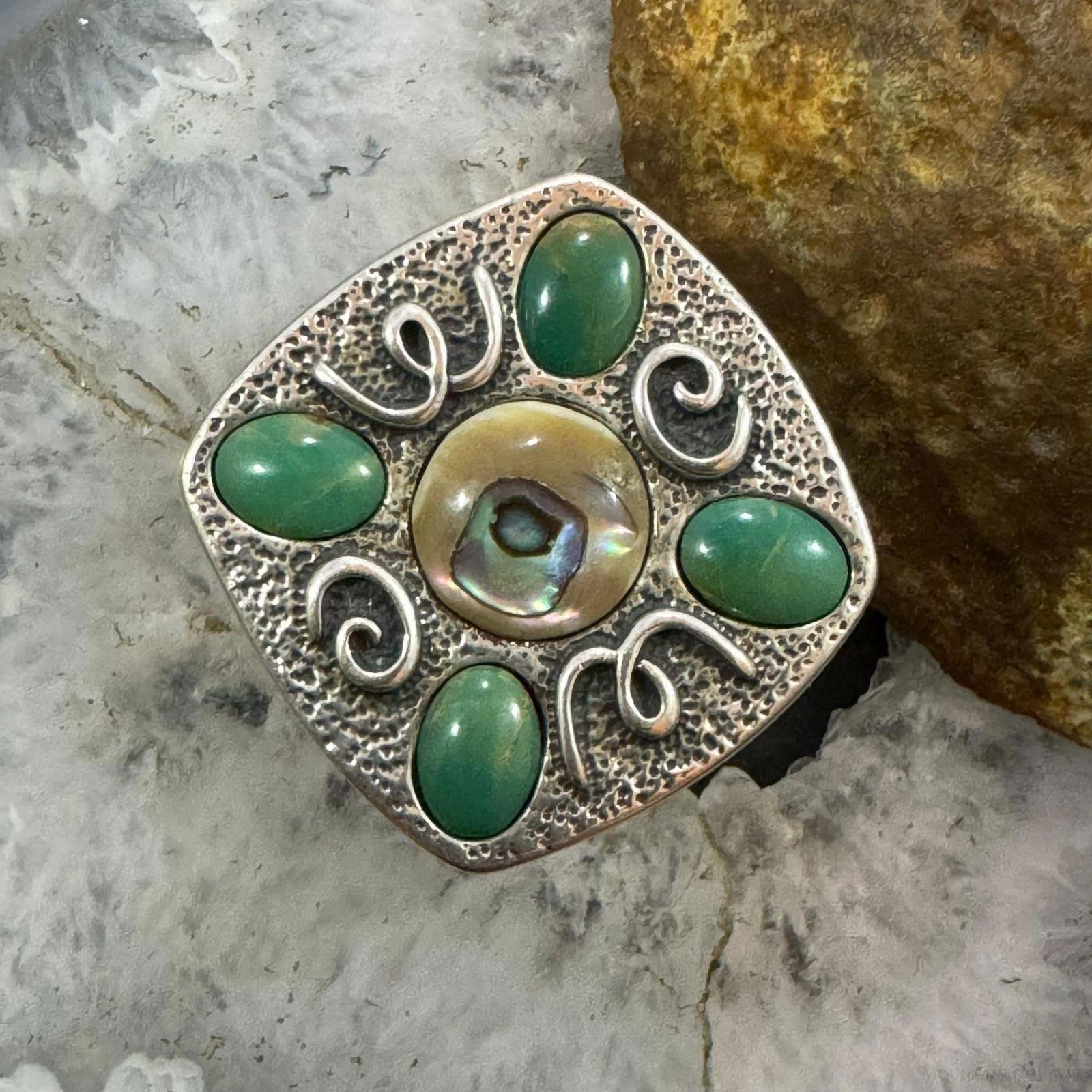 Carolyn Pollack Sterling Green Turquoise & Abalone Decorated Ring Sz 9 For Women