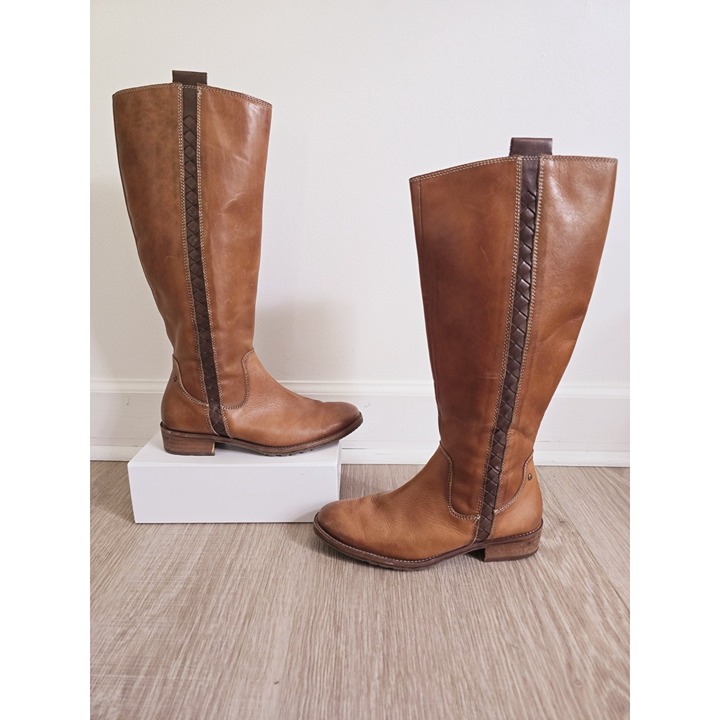 Pikolinos Garda Brown Leather Braided Rope Zip Tall Riding Boots Shoes 38 7.5 8