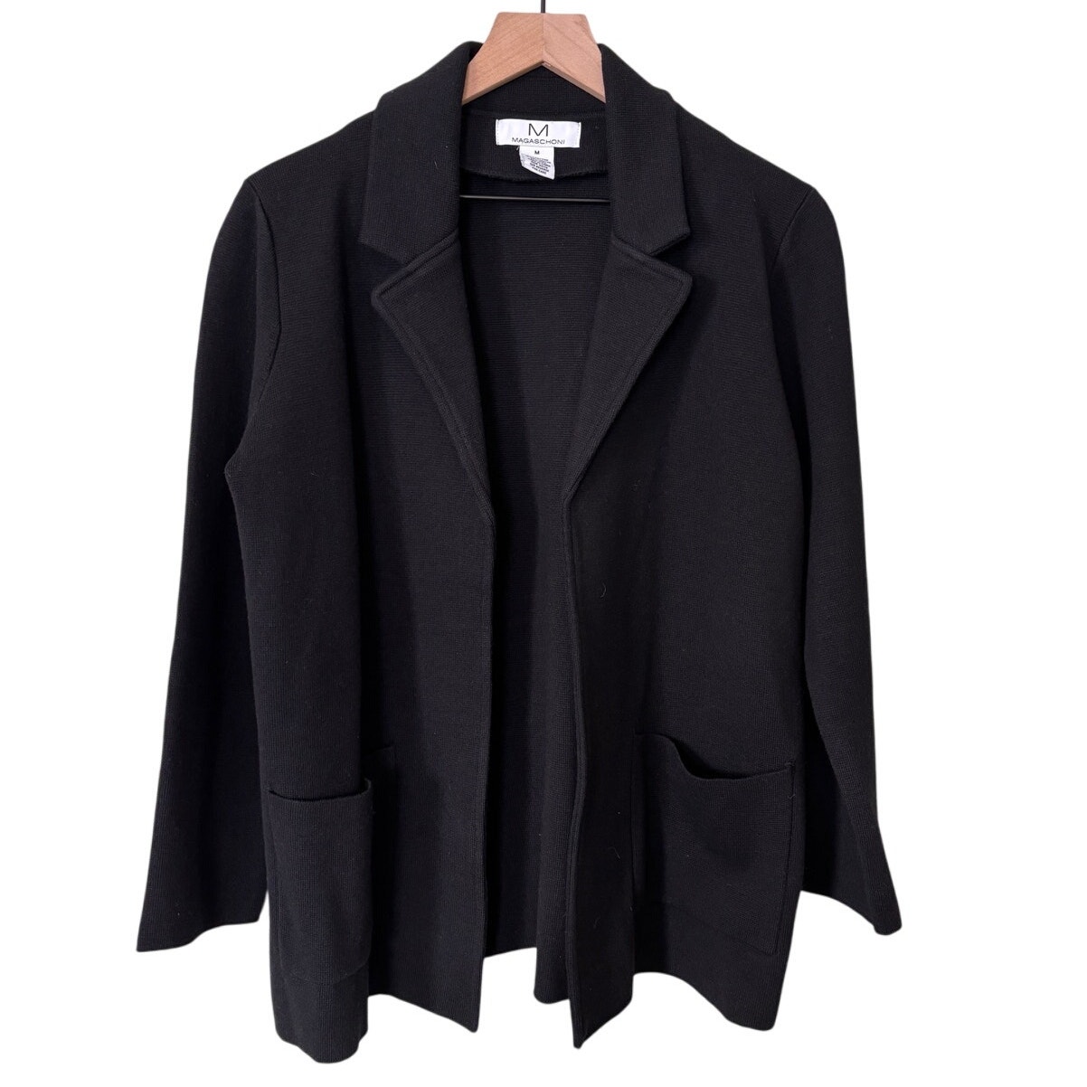 Magaschoni Black Wool Blend Open Front Cardigan