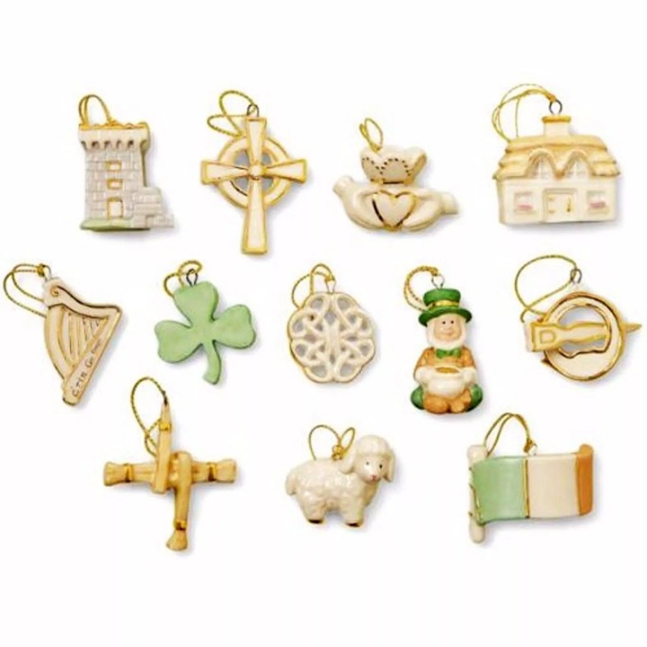 LENOX LUCK OF THE IRISH SET OF 12 MINI-MINIATURE ORNAMENTS-SHAMROCK-LEPRECHAUN
