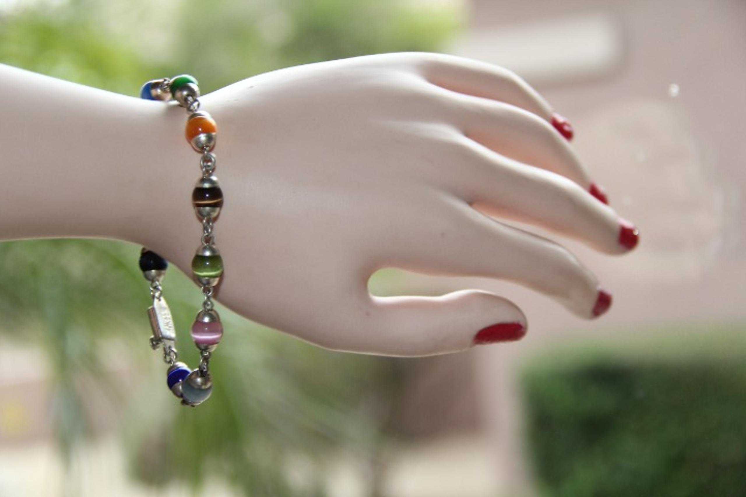 Sterling Silver Multi-Colored Cat’s Eye Bracelet