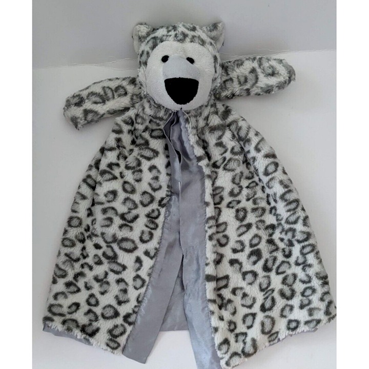 Pickles Journey Snow LEOPARD LOVEY White Gray Plush Security Blanket Satin HTF