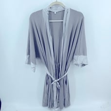 PJ Harlow Shala rib knit satin detail waist tie kimono style bath robe sz XS/S
