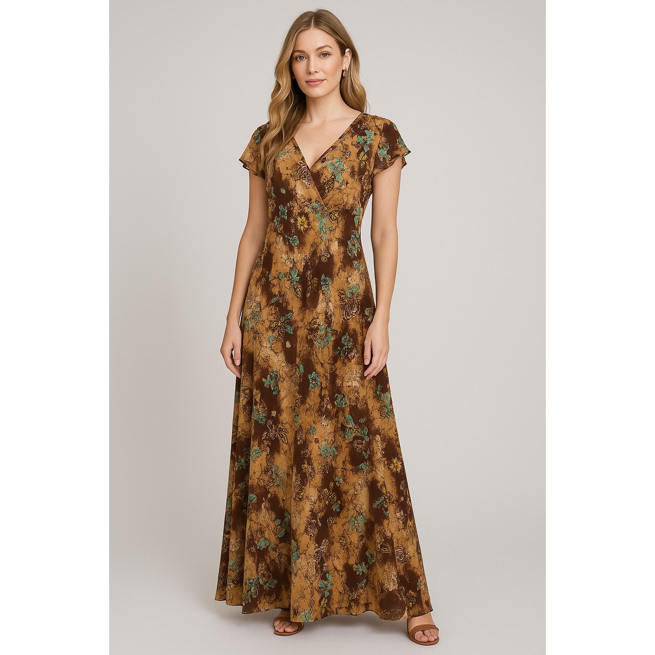Style & Co Maxi Dress Womens Plus 22W Brown Floral Boho Fairycore Butterfly