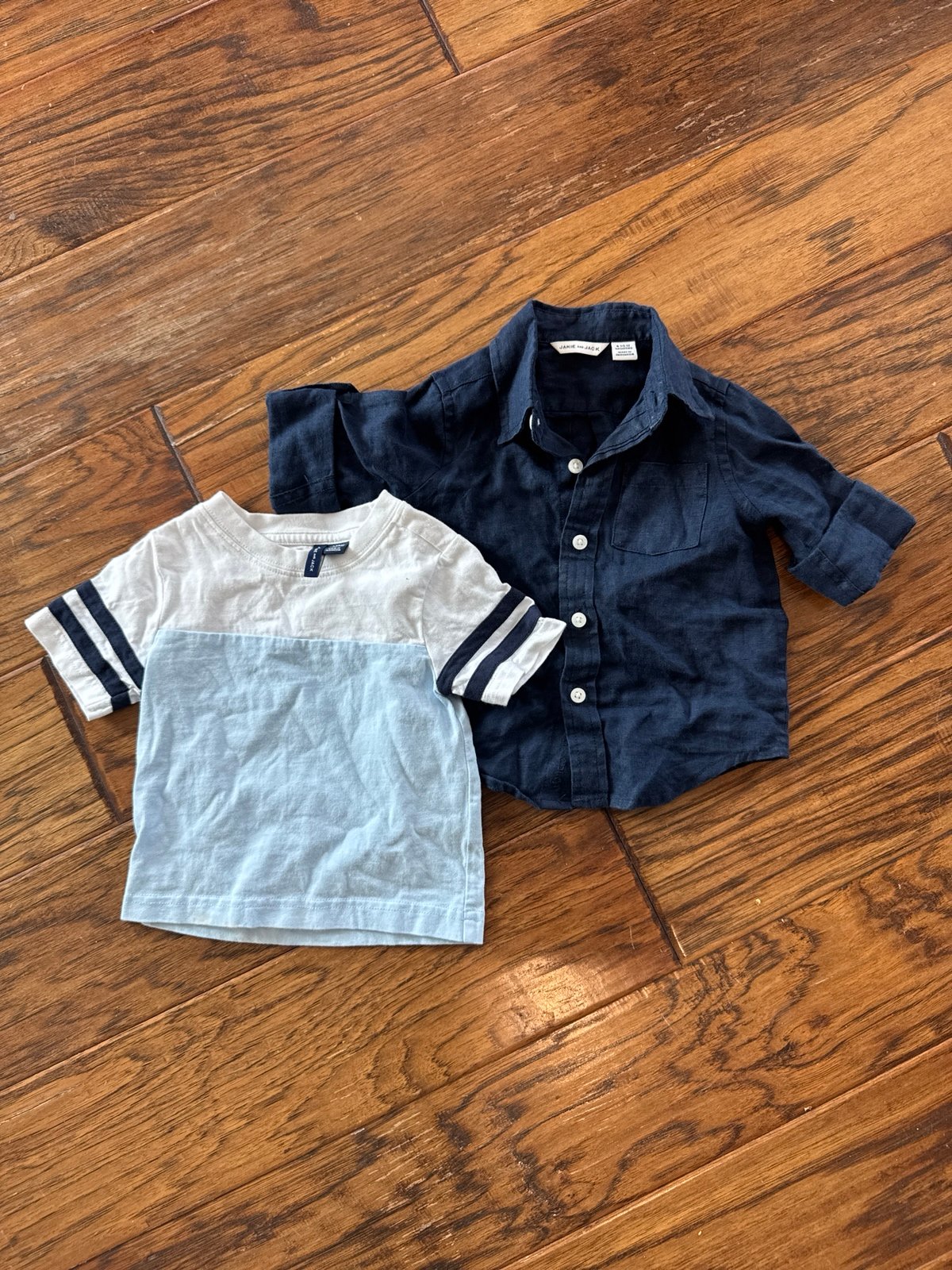 Janie and Jack Navy Button Up and Blue Shirt - 6-12 months