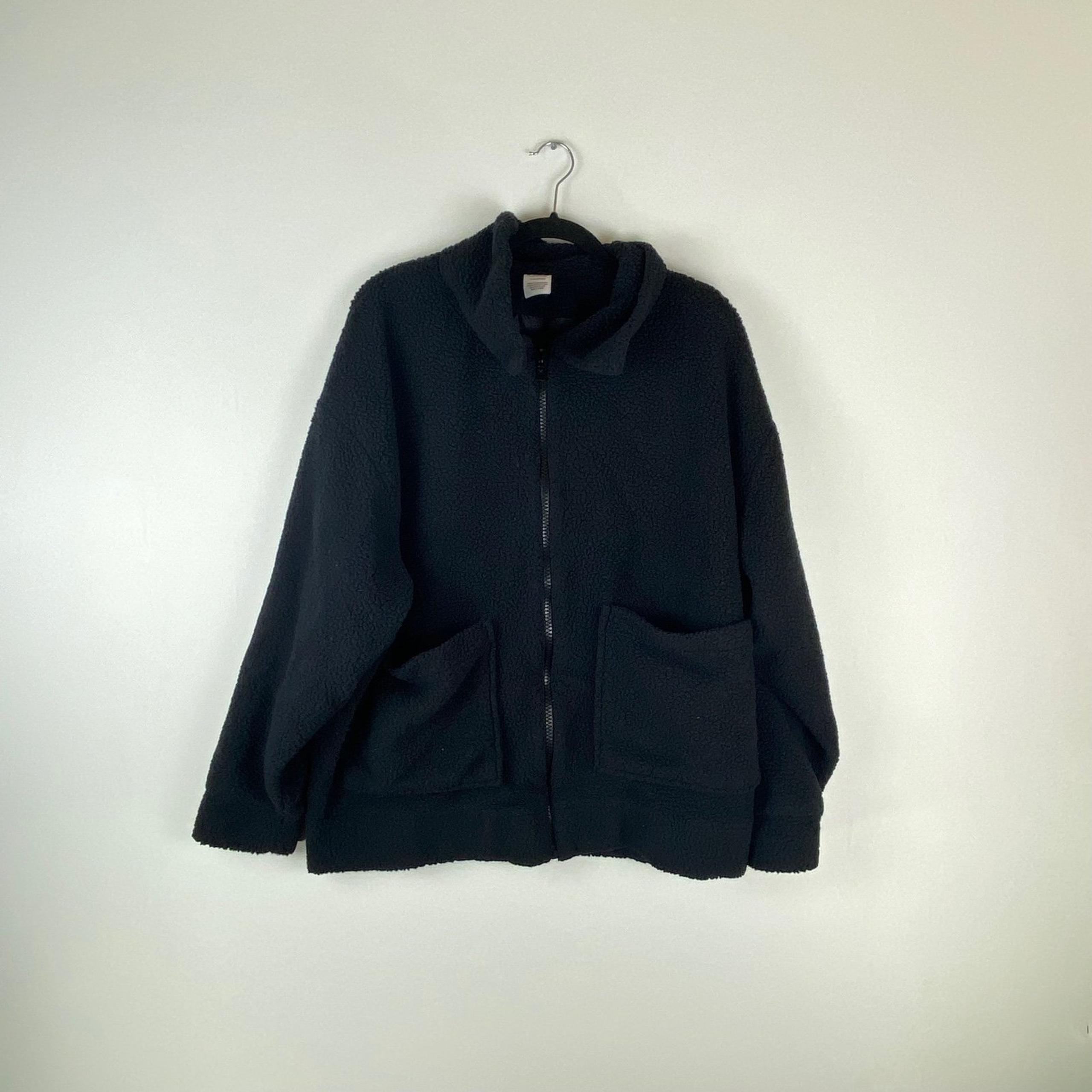 Victorias Secret Pink Womens Large Sherpa Fleece Lined Full Zip Black Jacket.