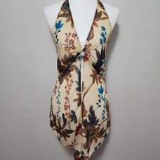 Wet Seal y2k beige floral sheer halter neck tank size large
