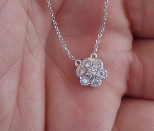 925 STERLING SILVER CLUSTER NECKLACE PENDANT W/ .50 LAB CREATED STONES /18''