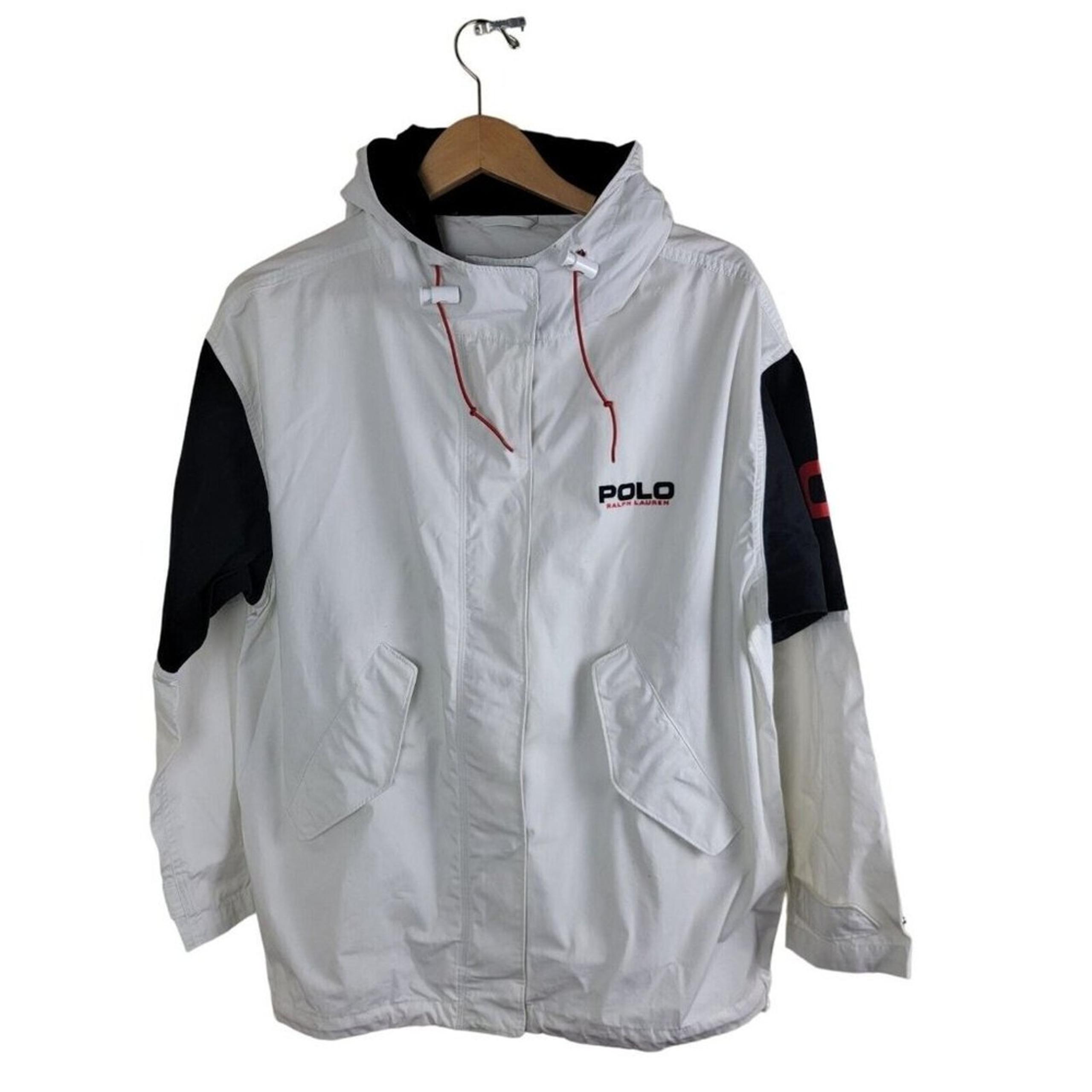 Polo Ralph Lauren Mens Cotton Hooded Windbreaker Jacket Polo Logo White size M