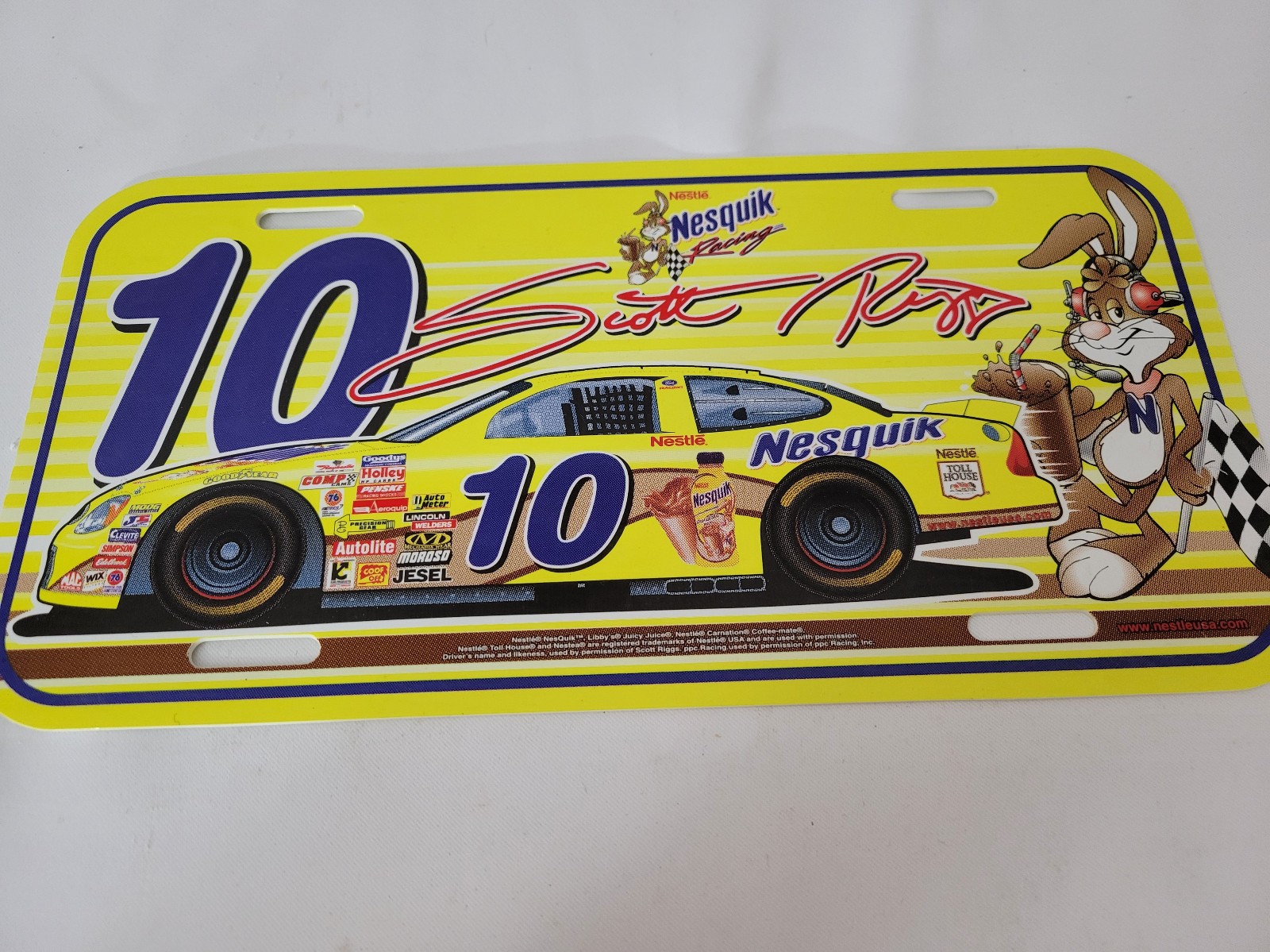 Nesquik NASCAR Scott Riggs License Plate Rare Vintage
