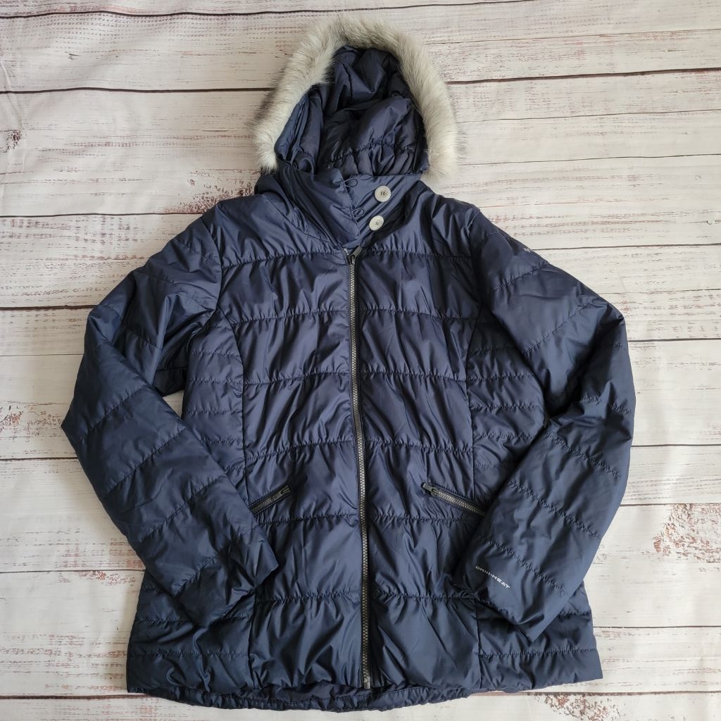 Columbia Sparks Lake Blue Omniheat Fur Hooded Quilted Jacket