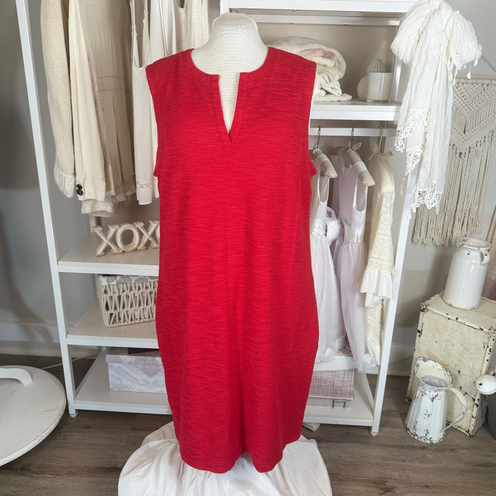Liz Claiborne size XXL tweed red shift dress, classic, mature, comfort #3837