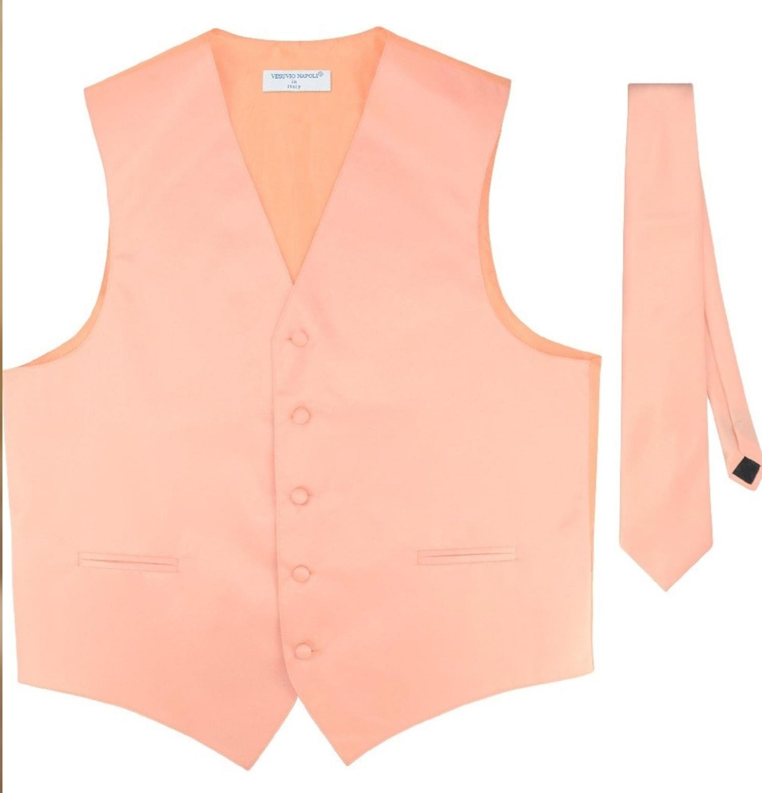Men's Dress Vest & NeckTie Solid PEACH Color Neck Tie Set for Suit or Tux sz 3X