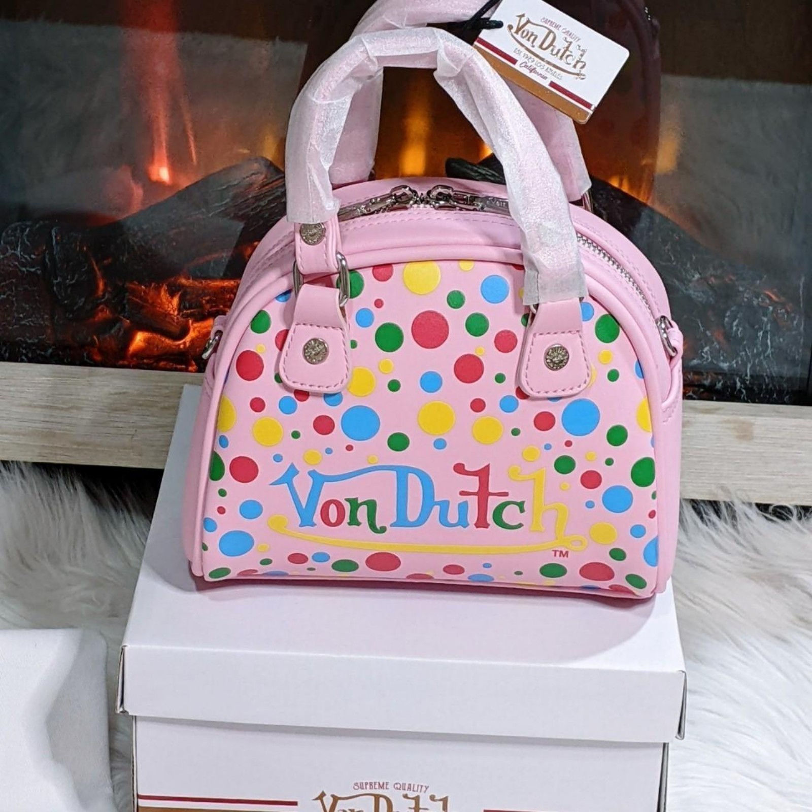 Rare Pink polkadot Von Dutch bowling bag