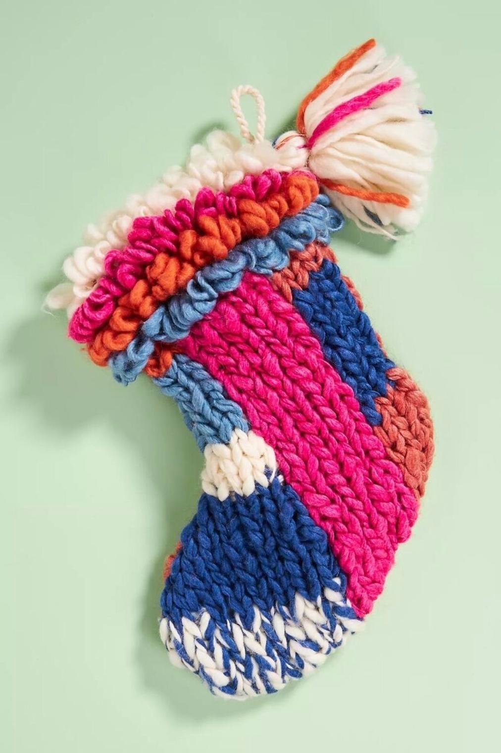 Anthropologie Brady Patterned Christmas Stocking Rainbow Colorful NWOT