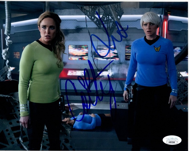 Jes Macallan & Caity Lotz signed 8x10 DC The Bullet Blondes Star Trek photo JSA