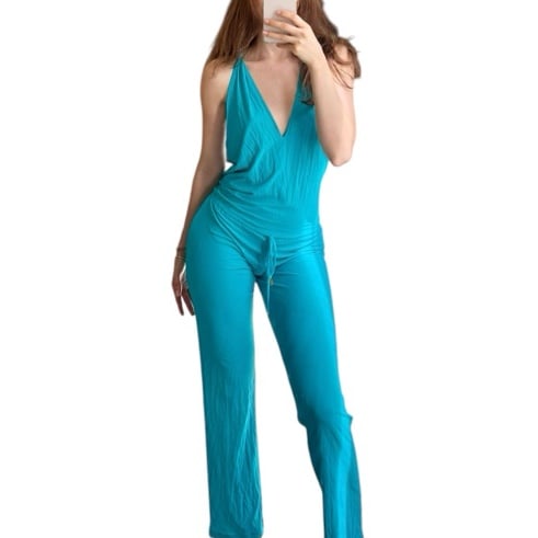 LULI FAMA Cosita Buena T-Back Long Jumpsuit Romper in Sexy siren