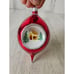 Vintage radko country scene reflector teardrop red glitter ornament Xmas indent