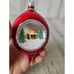 Vintage radko country scene reflector teardrop red glitter ornament Xmas indent