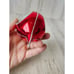 Vintage radko country scene reflector teardrop red glitter ornament Xmas indent