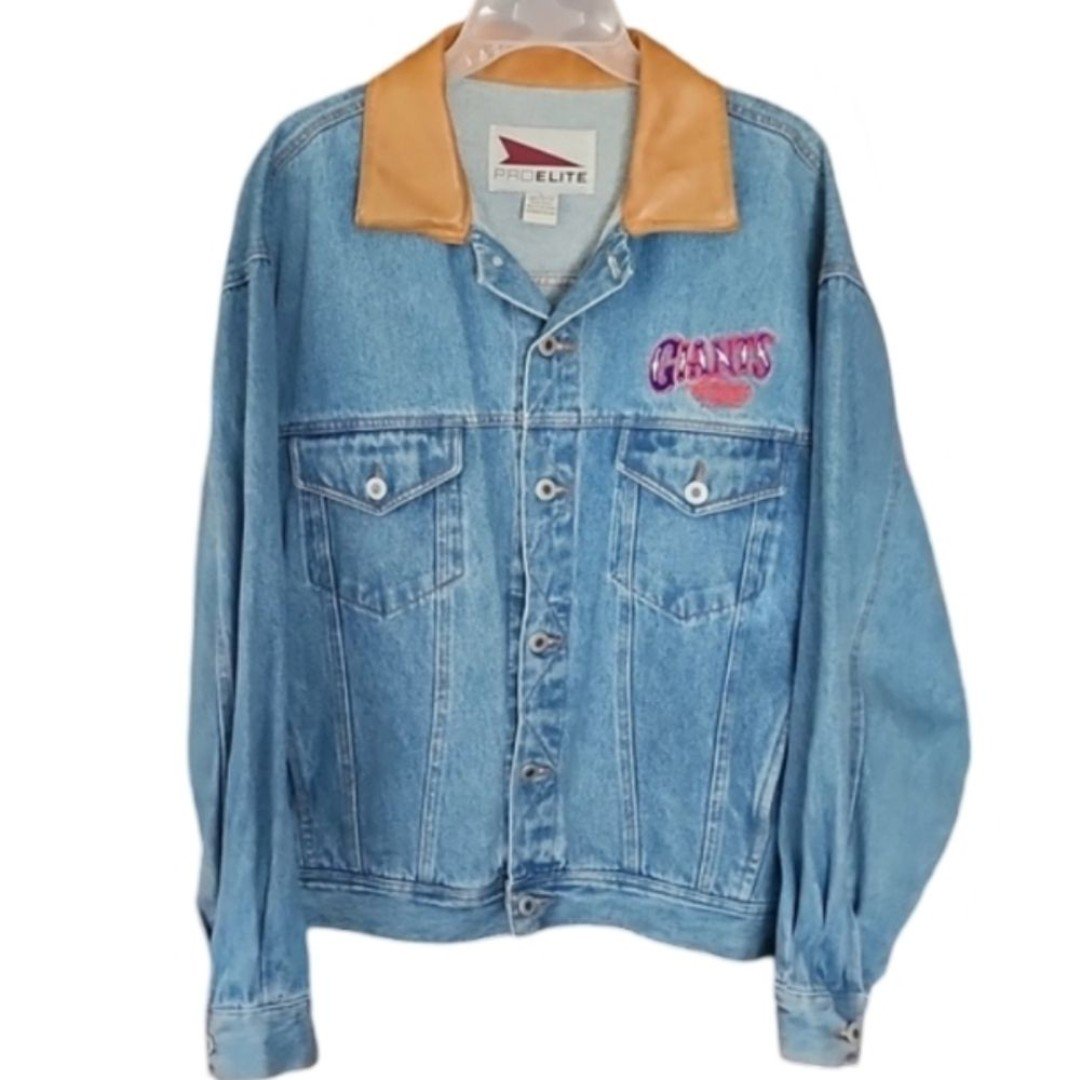 Vintage 90's Proelite New York Giants Blue Denim Jacket Men's Large
