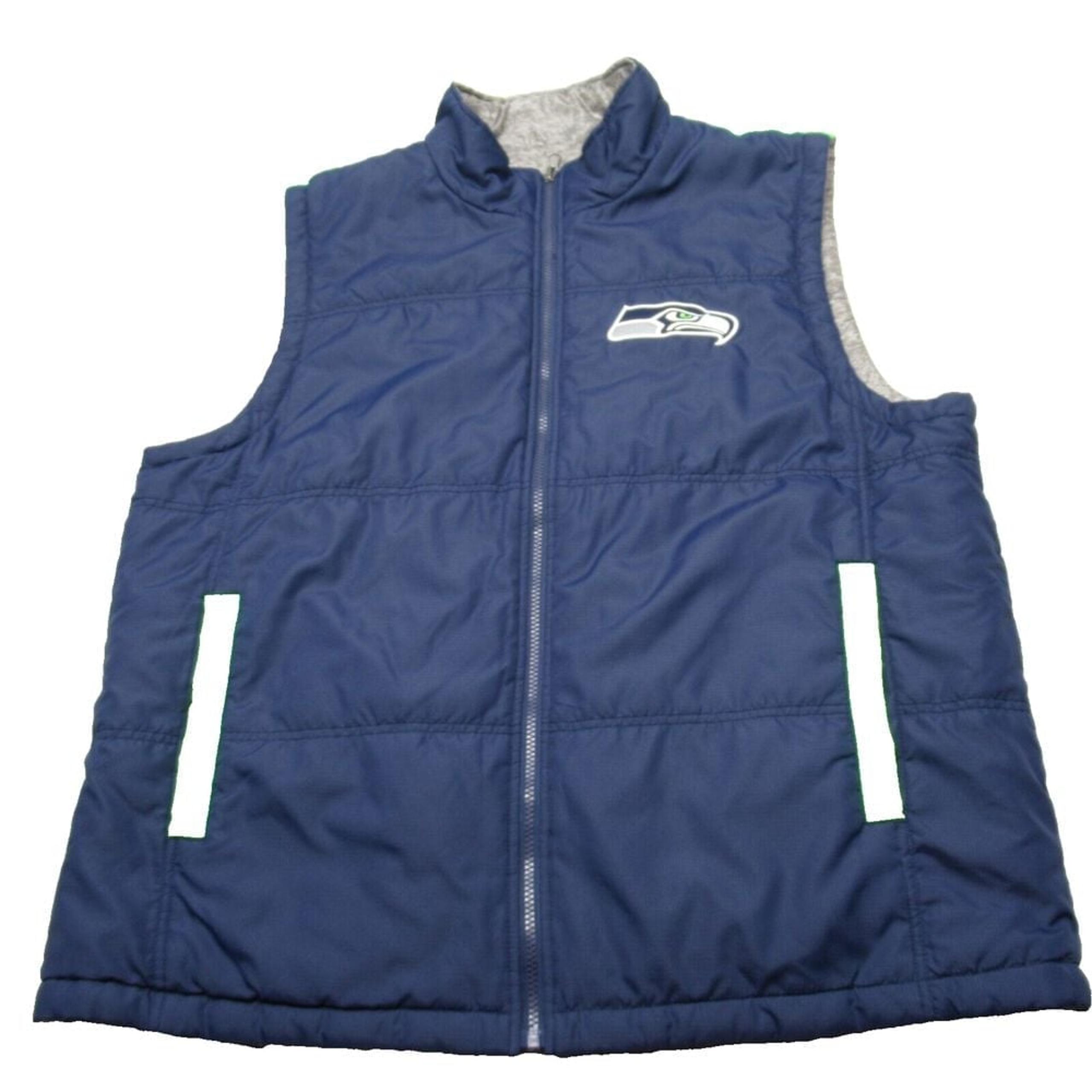 Seattle Seahawks Vest Mens XL Blue Gray Reversible NFL GIII Pockets Full Zip