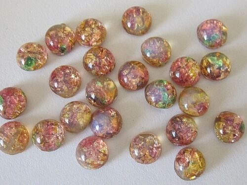 24pc VTG GLASS FIRE OPAL 7mm CAB FLAT BACK LOT STONE JEWELRY REPAIR CRAFTS