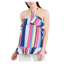 Parker Striped Ruffled Halter Tank Top M