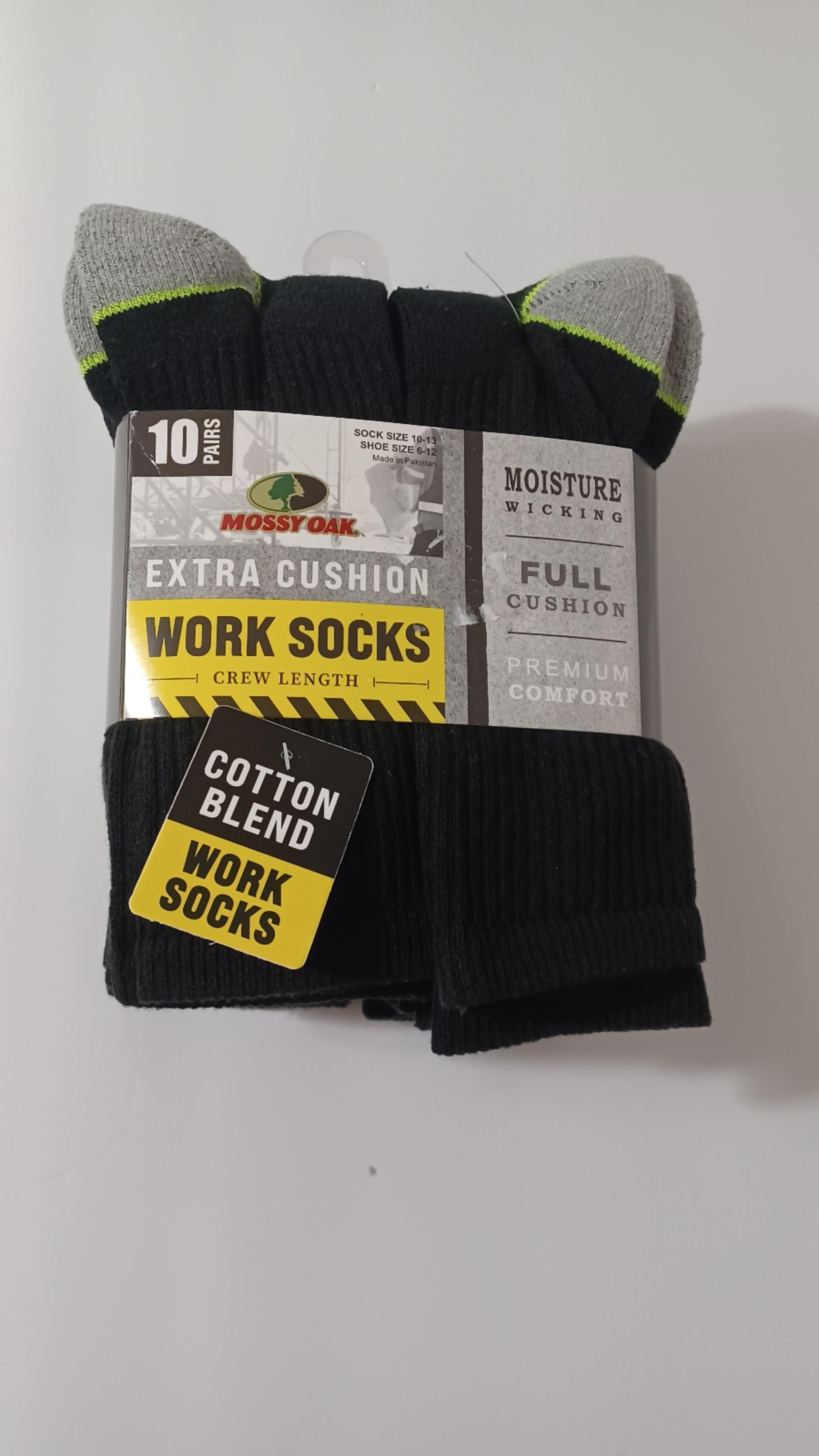 Mossy Oak Work Socks Crew Length 10 Pairs Men's Shoe Size 6-12