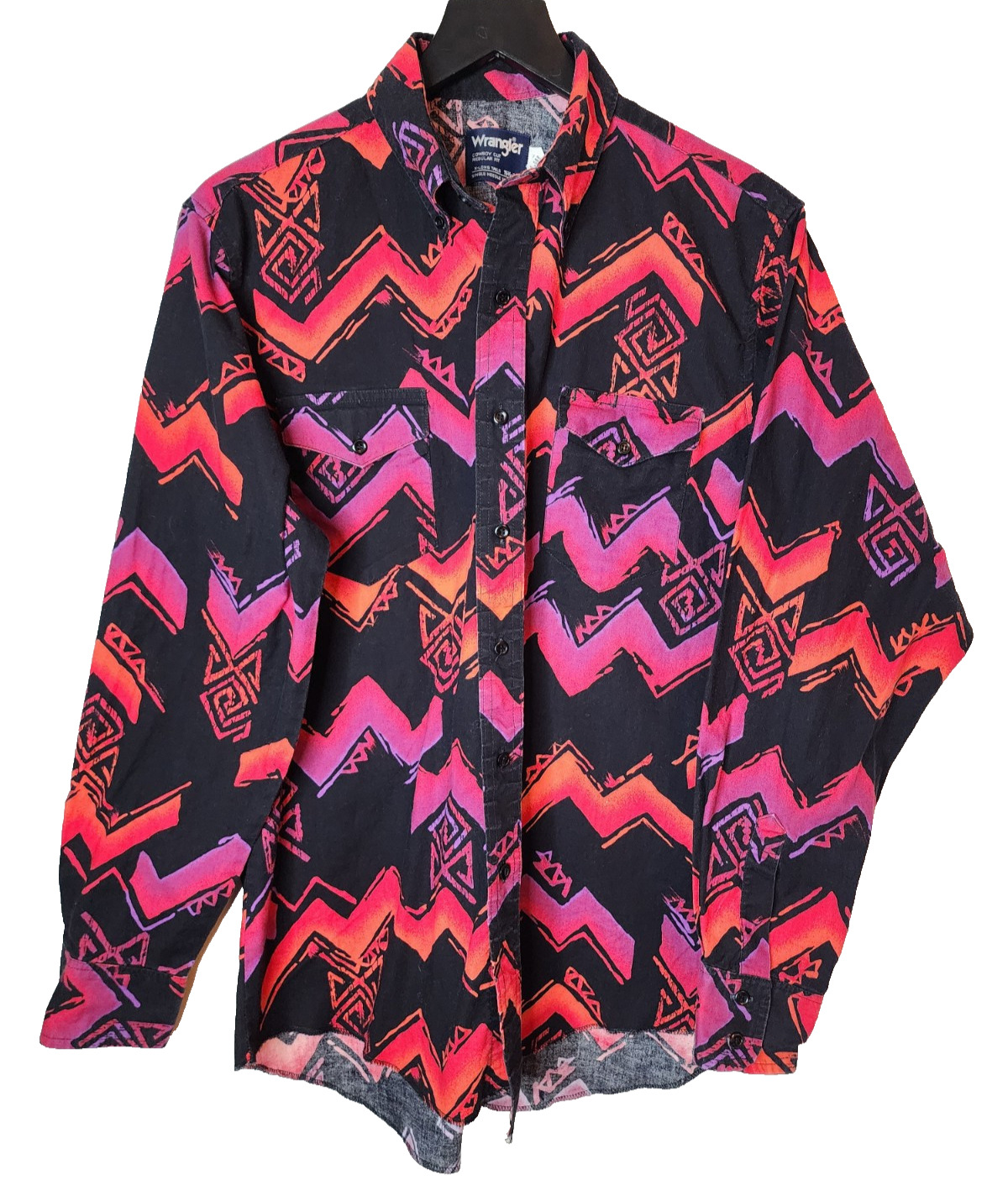 Vintage Wrangler Cowboy Cut Brushpopper Shirt X Long Tails 16.5 x 34 Regular Fit
