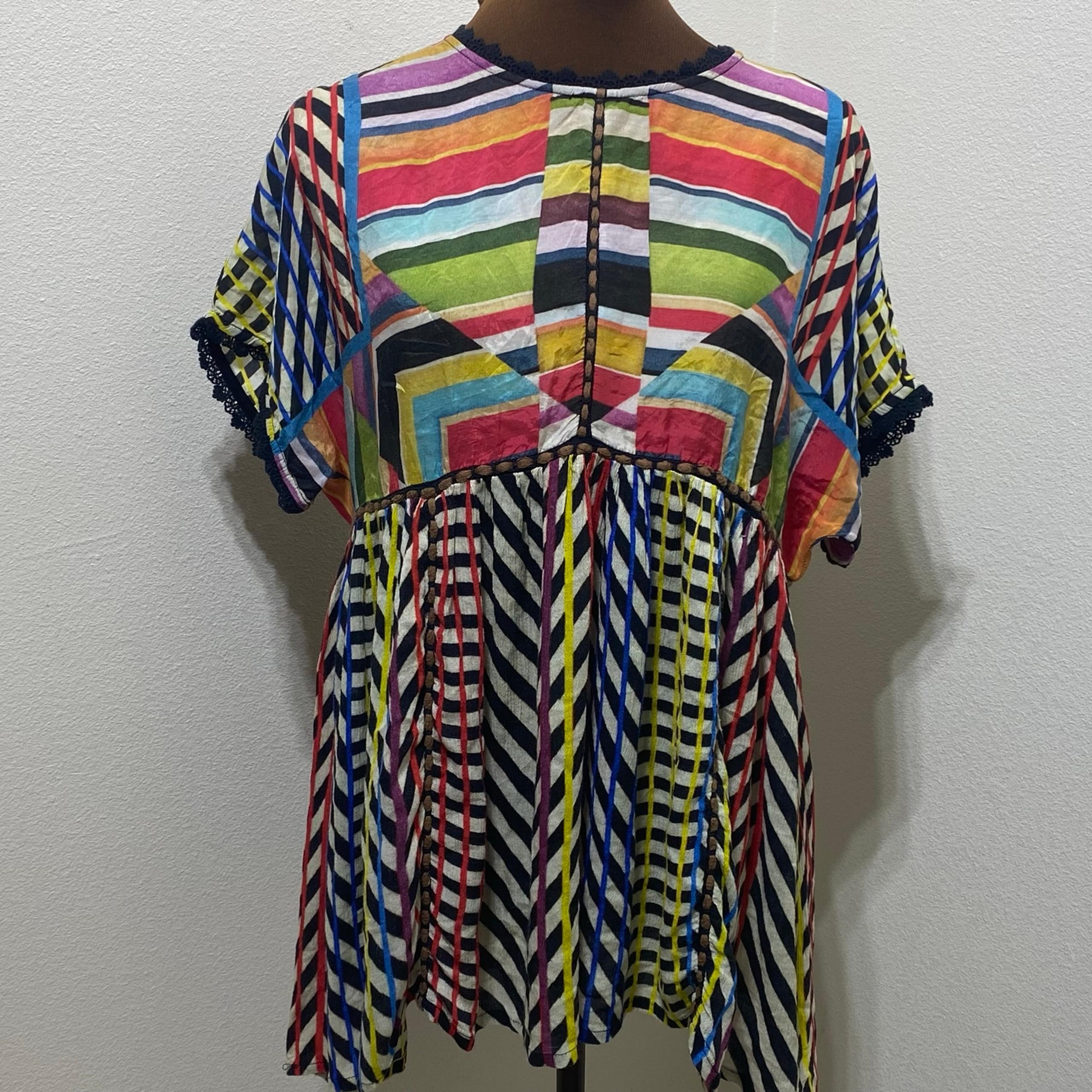Anthropologie Conditions Apply Flowy Kynsa Tunic Top Colorful Size Medium