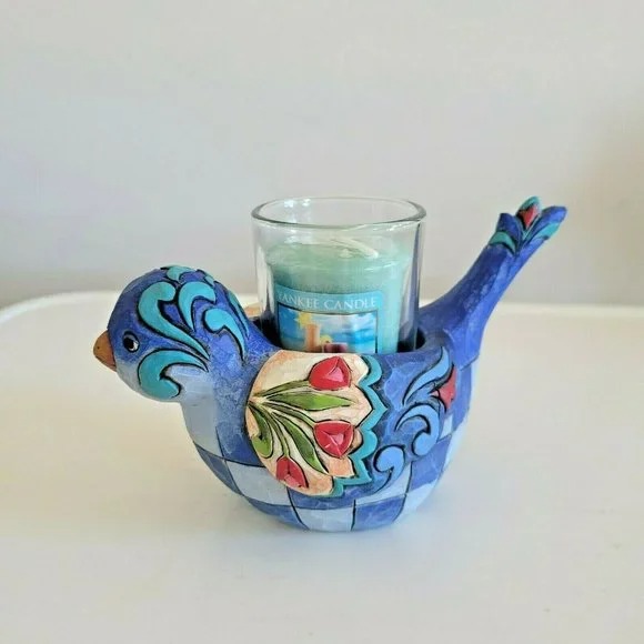 Heartwood Creek Blue Bird Candle Holder Figurine 2009 w Glass Holder